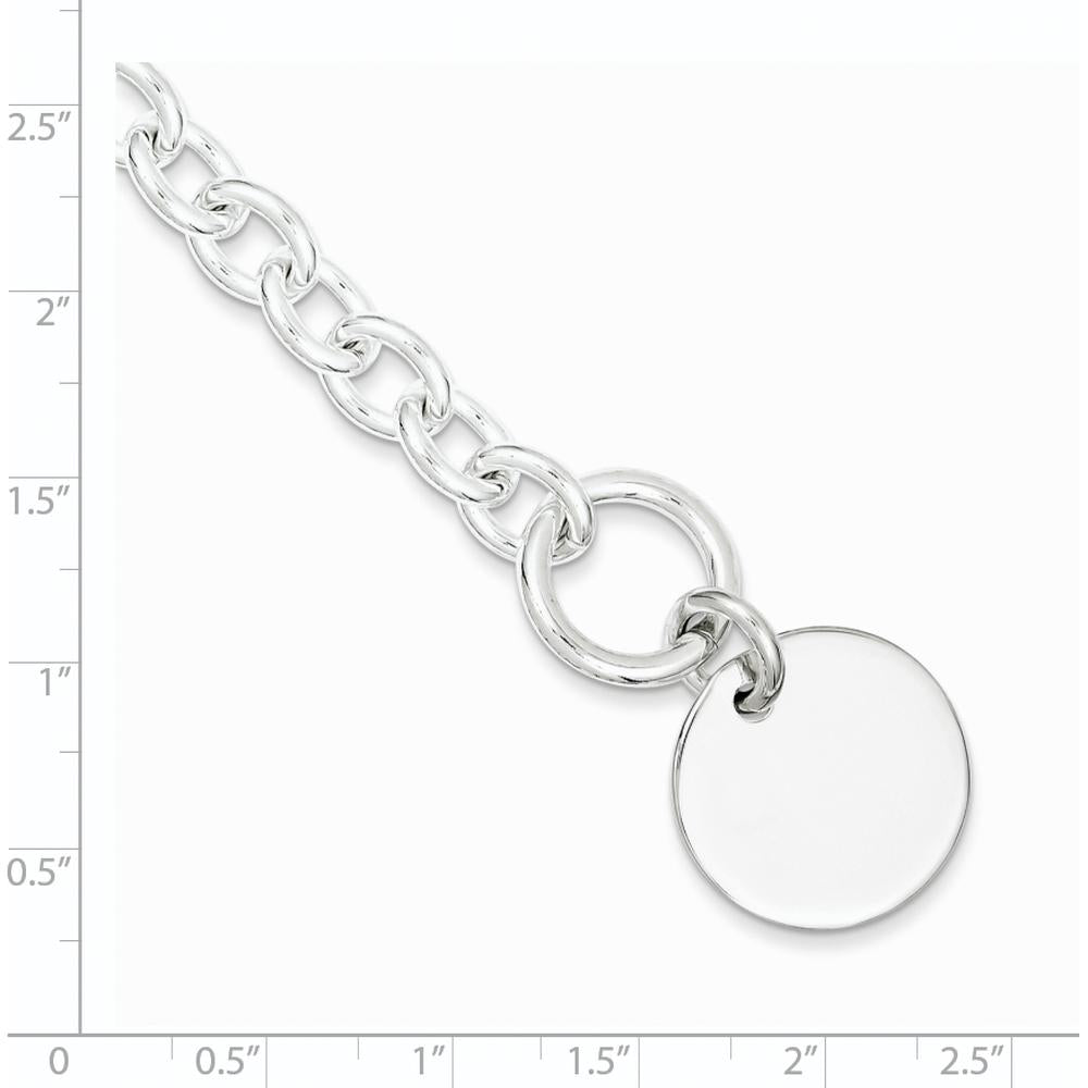 Sterling Silver Engraveable Circular Disc Charm Bracelet on Cable Link Chain - Polished Finish 7.5" Length by Lumare Gioia