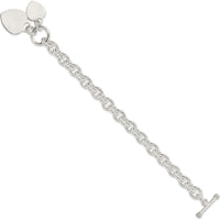 Sterling Silver Engraveable Heart Disc on Fancy Link Toggle Bracelet - 7.75 inches by Lumare Gioia