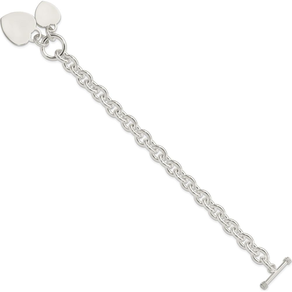 Sterling Silver Engraveable Heart Disc on Fancy Link Toggle Bracelet - 7.75 inches by Lumare Gioia