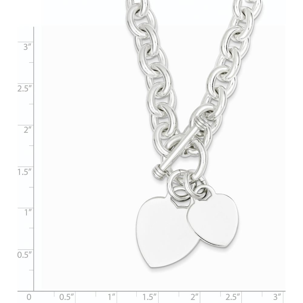 Sterling Silver Engraveable Heart Disc on Fancy Link Toggle Bracelet - 7.75 inches by Lumare Gioia