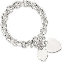 Sterling Silver Engraveable Heart Disc on Fancy Link Toggle Bracelet - 7.75 inches by Lumare Gioia