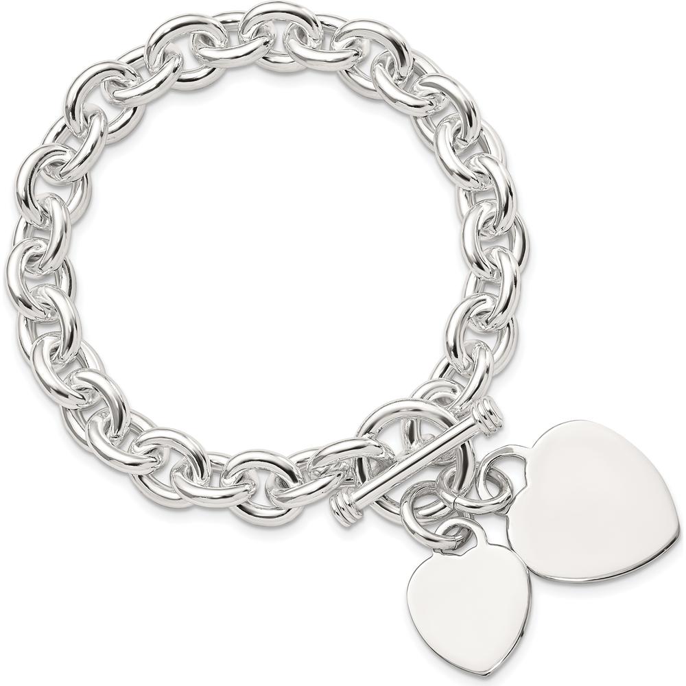 Sterling Silver Engraveable Heart Disc on Fancy Link Toggle Bracelet - 7.75 inches by Lumare Gioia