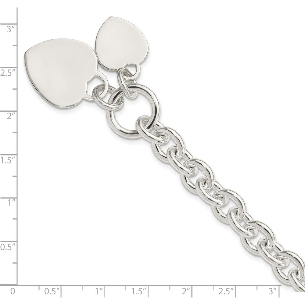 Sterling Silver Engraveable Heart Disc on Fancy Link Toggle Bracelet - 7.75 inches by Lumare Gioia