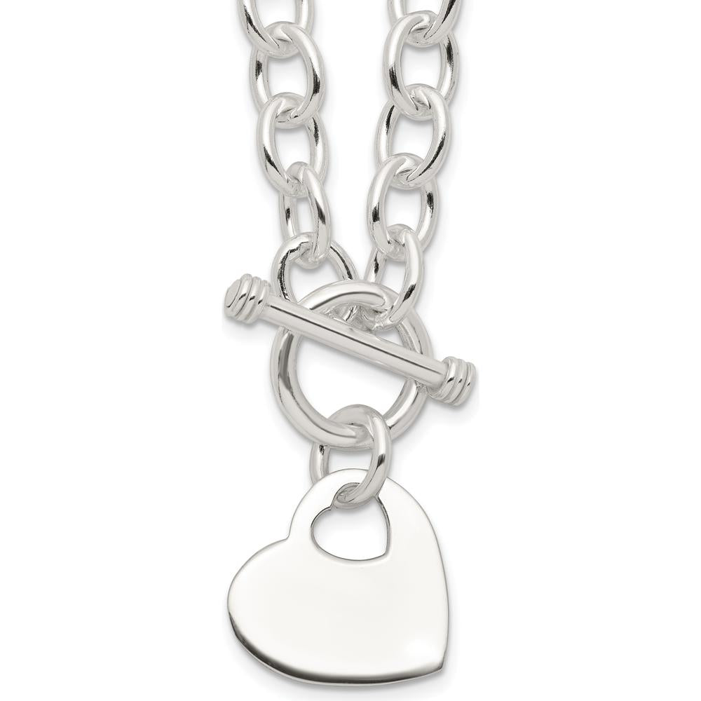 Sterling Silver Engraveable Heart Disc on Fancy Link Toggle Necklace - 18" by Lumare Gioia