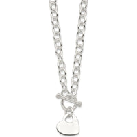 Sterling Silver Engraveable Heart Disc on Fancy Link Toggle Necklace - 18" by Lumare Gioia