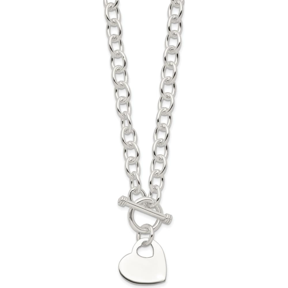 Sterling Silver Engraveable Heart Disc on Fancy Link Toggle Necklace - 18" by Lumare Gioia
