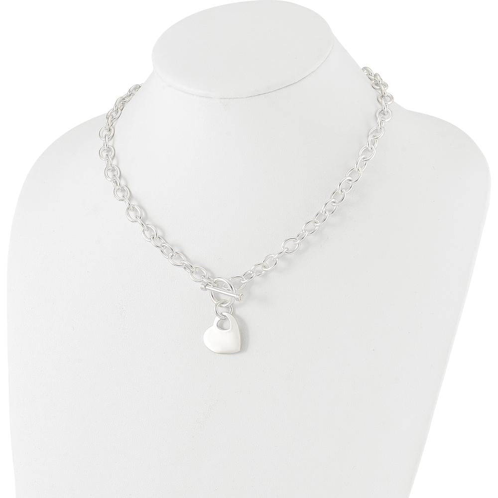 Sterling Silver Engraveable Heart Disc on Fancy Link Toggle Necklace - 18" by Lumare Gioia