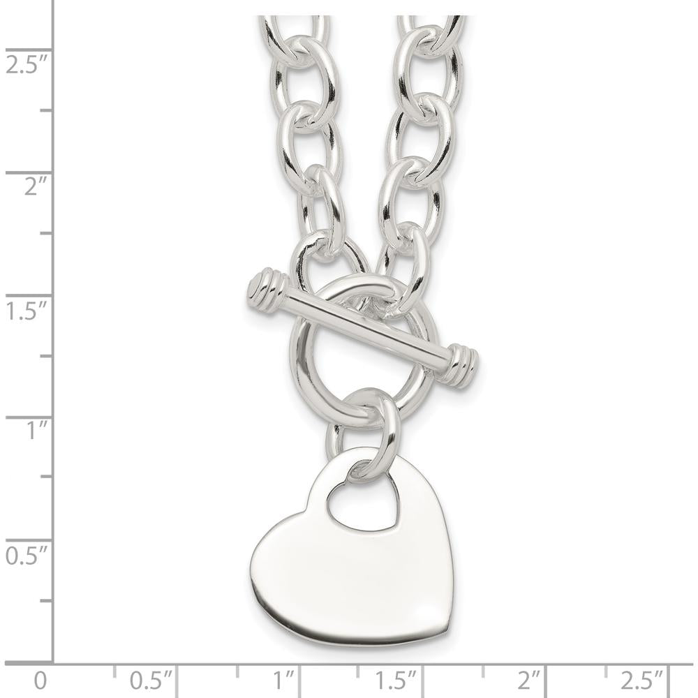 Sterling Silver Engraveable Heart Disc on Fancy Link Toggle Necklace - 18" by Lumare Gioia