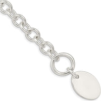 Sterling Silver Engraveable Oval Disc Charm Bracelet with Toggle Clasp - 7.5 inches by Lumare Gioia