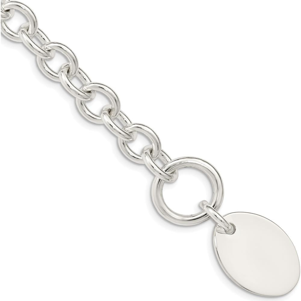Sterling Silver Engraveable Oval Disc Charm Bracelet with Toggle Clasp - 7.5 inches by Lumare Gioia