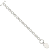 Sterling Silver Engraveable Oval Disc Charm Bracelet with Toggle Clasp - 7.5 inches by Lumare Gioia