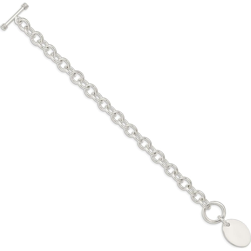 Sterling Silver Engraveable Oval Disc Charm Bracelet with Toggle Clasp - 7.5 inches by Lumare Gioia