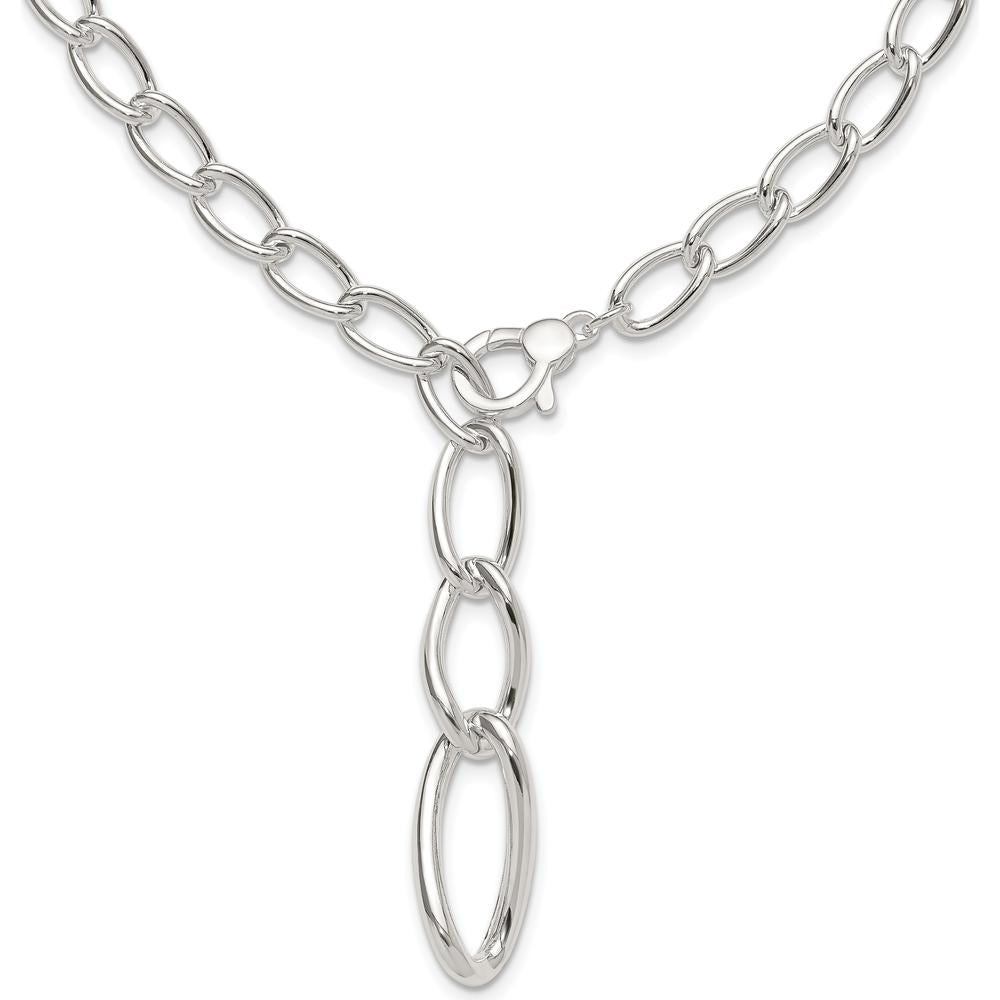 Sterling Silver Fancy Link Drop Necklace - Polished Finish with Hollow Detailing by Lumare Gioia