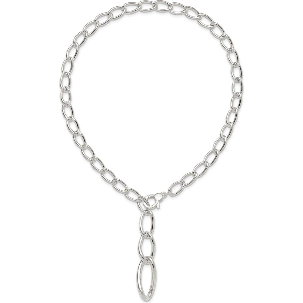 Sterling Silver Fancy Link Drop Necklace - Polished Finish with Hollow Detailing by Lumare Gioia