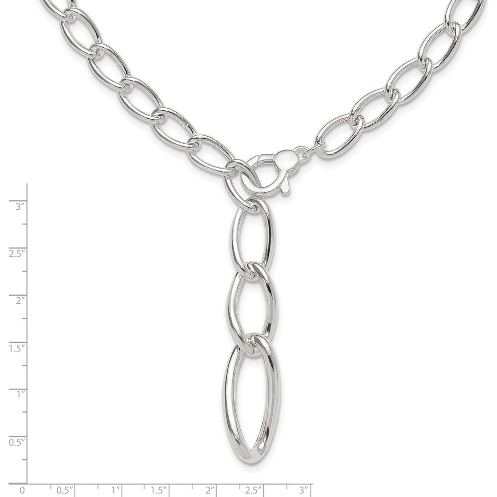 Sterling Silver Fancy Link Drop Necklace - Polished Finish with Hollow Detailing by Lumare Gioia
