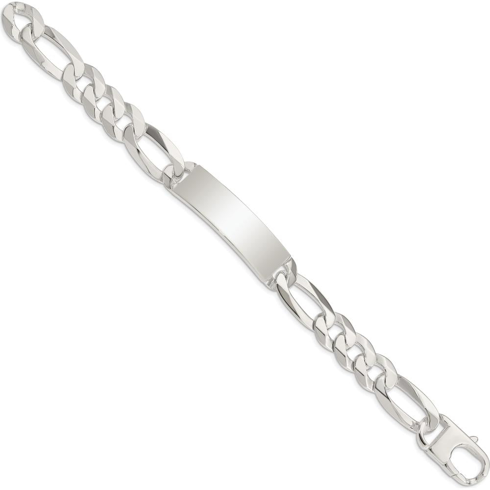 Sterling Silver Figaro Link ID Bracelet - 8.5 Inches, 13mm Width by Lumare Gioia