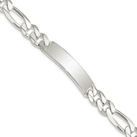Sterling Silver Figaro Link ID Bracelet - 8" Polished, Engravable Design by Lumare Gioia