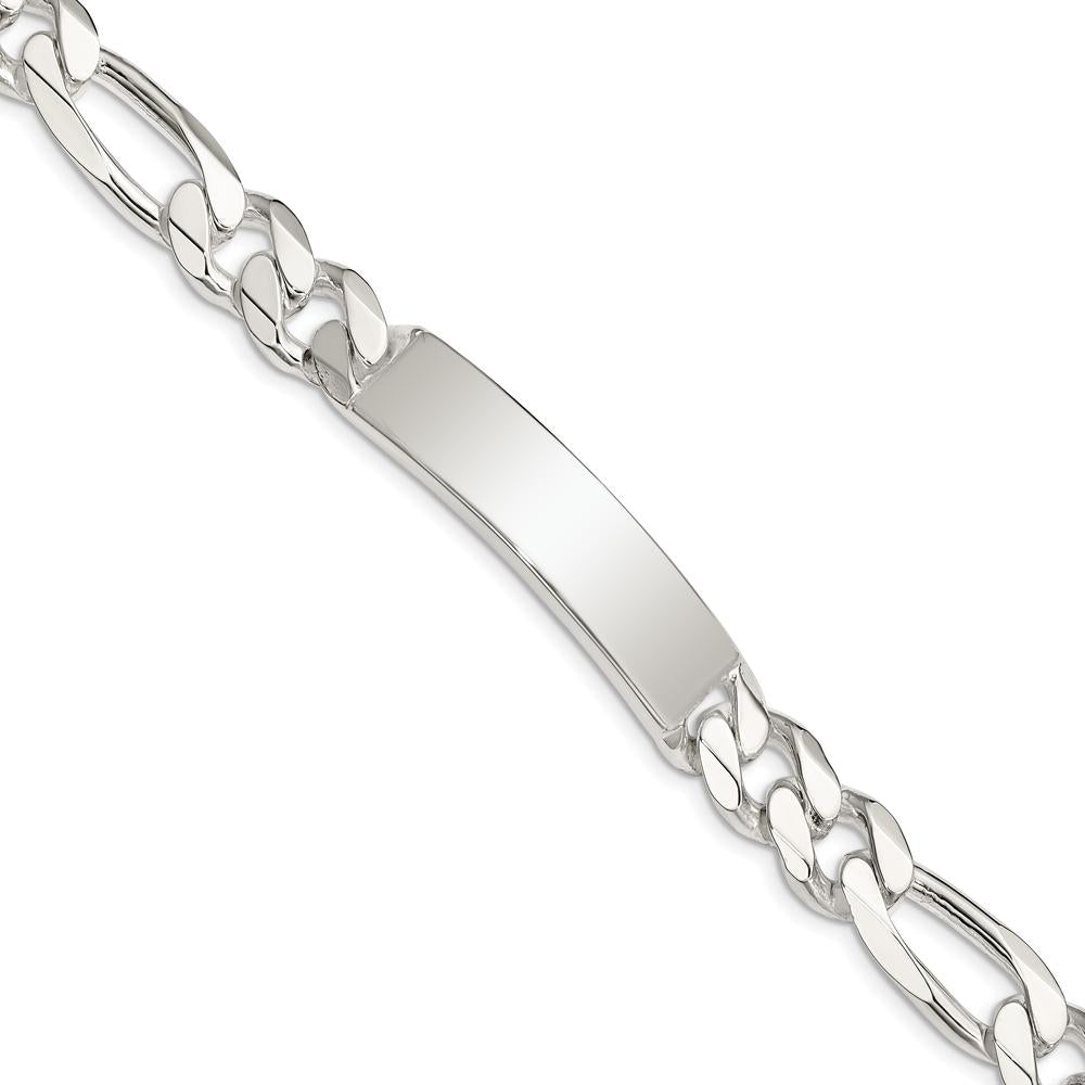 Sterling Silver Figaro Link ID Bracelet - 8" Polished, Engravable Design by Lumare Gioia