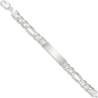 Sterling Silver Figaro Link ID Bracelet - 8" Polished, Engravable Design by Lumare Gioia
