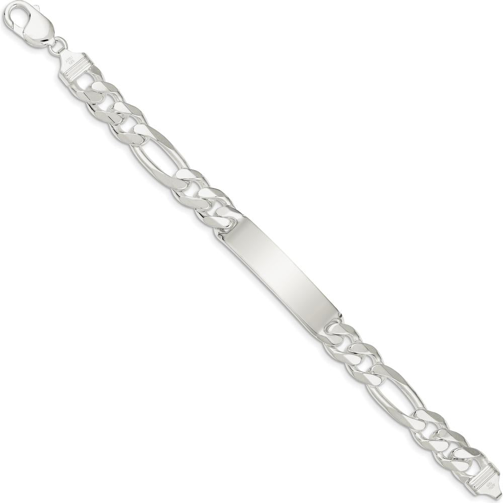 Sterling Silver Figaro Link ID Bracelet - 8" Polished, Engravable Design by Lumare Gioia