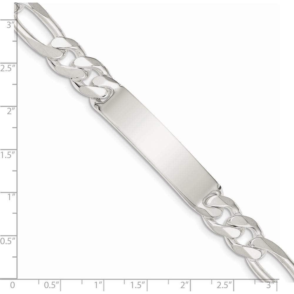Sterling Silver Figaro Link ID Bracelet - 8" Polished, Engravable Design by Lumare Gioia