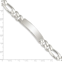 Sterling Silver Figaro Link ID Bracelet - 8" Polished, Engravable Design by Lumare Gioia