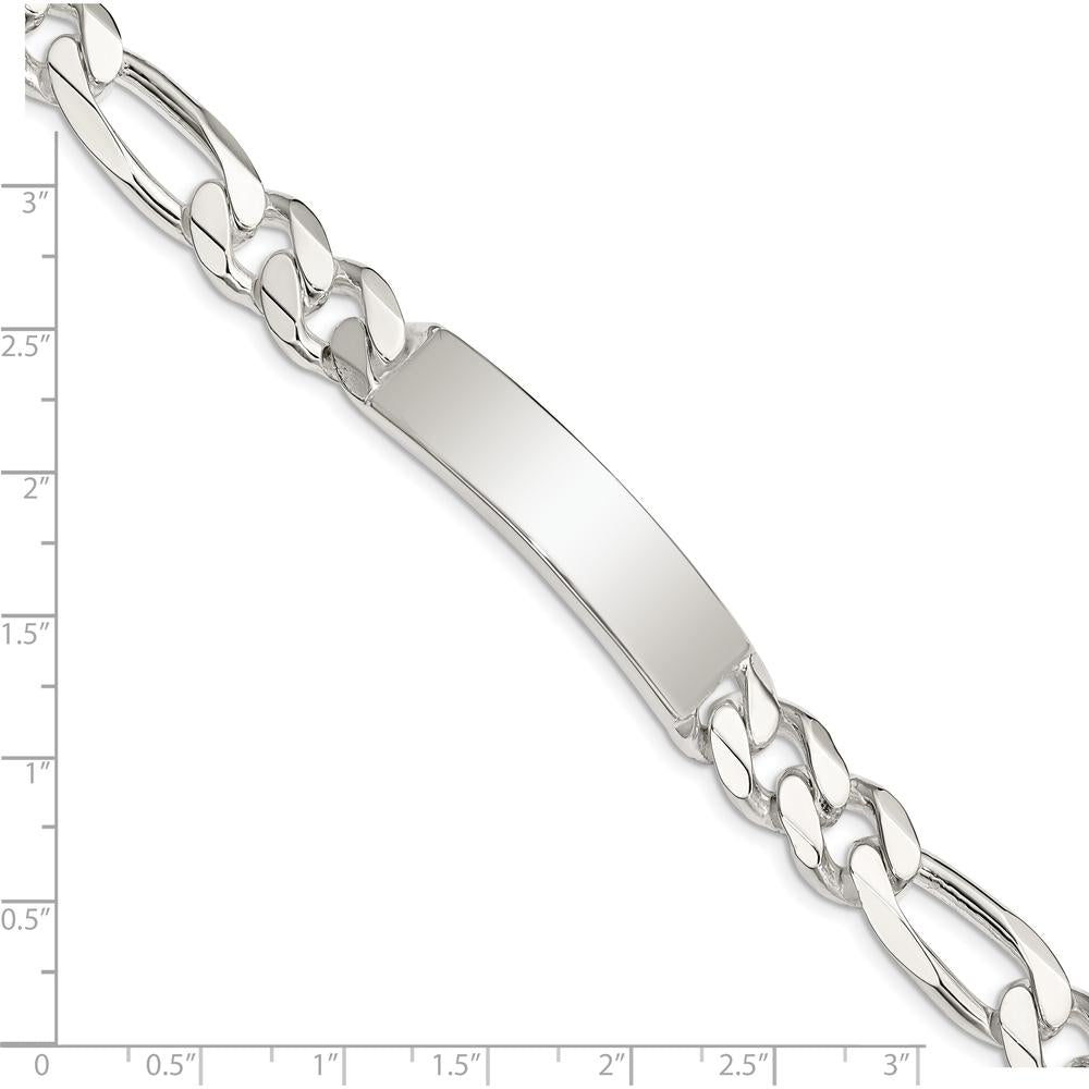 Sterling Silver Figaro Link ID Bracelet - 8" Polished, Engravable Design by Lumare Gioia