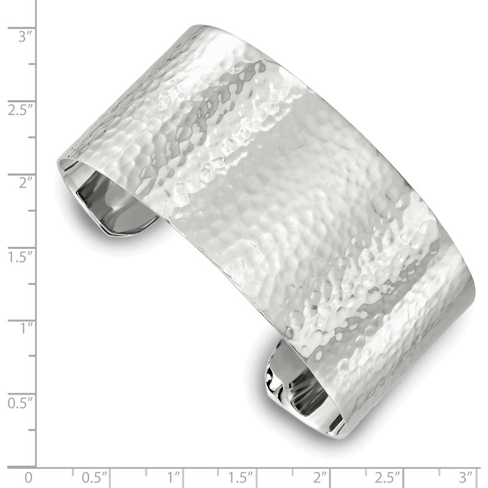 Sterling Silver Hammered 30mm Flat Profile Cuff Bangle by Lumare Gioia