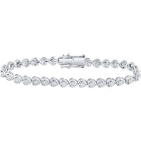 Sterling Silver Heart-Shaped Round Diamond Tennis Bracelet - 1 Carat Total Diamond Weight