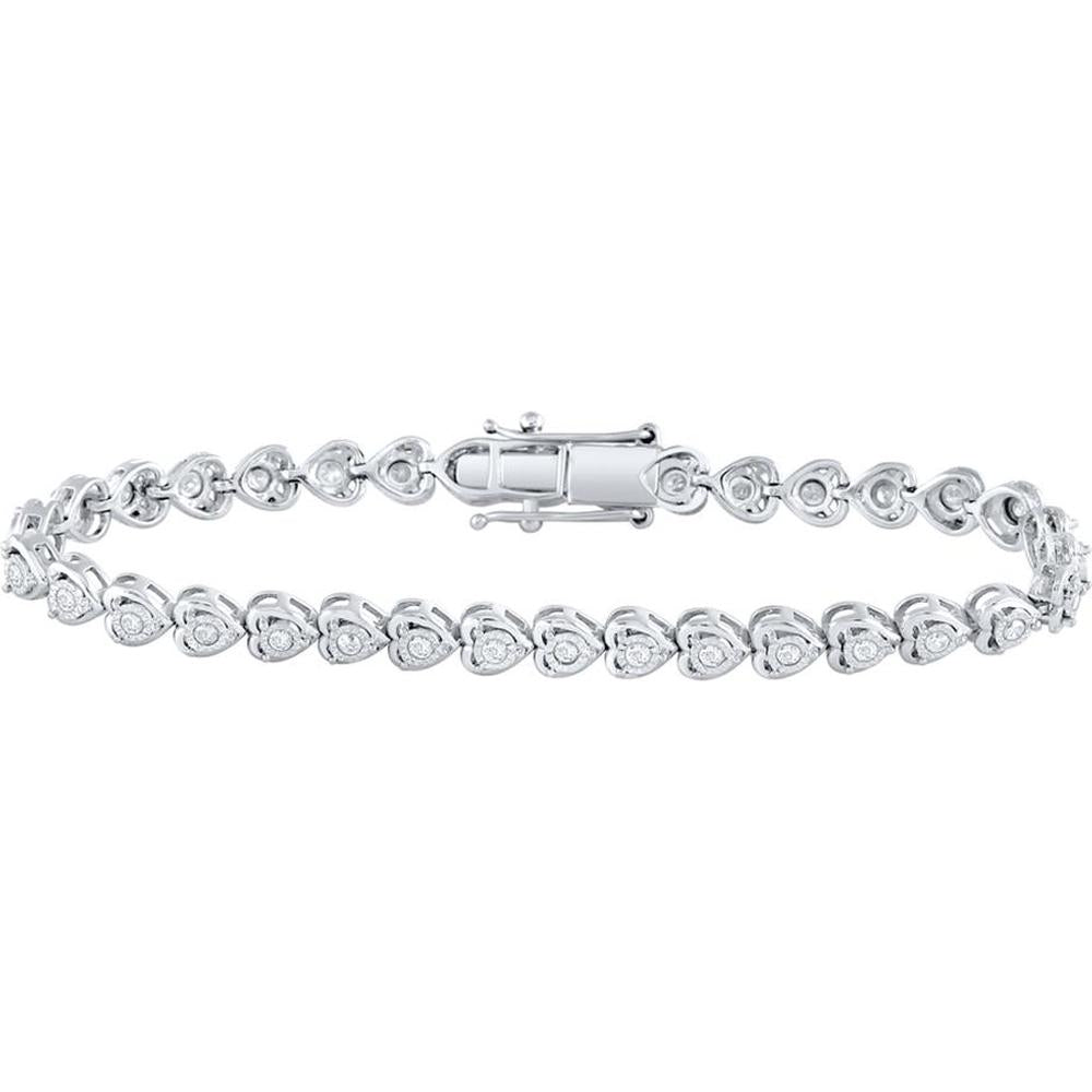 Sterling Silver Heart-Shaped Round Diamond Tennis Bracelet - 1 Carat Total Diamond Weight