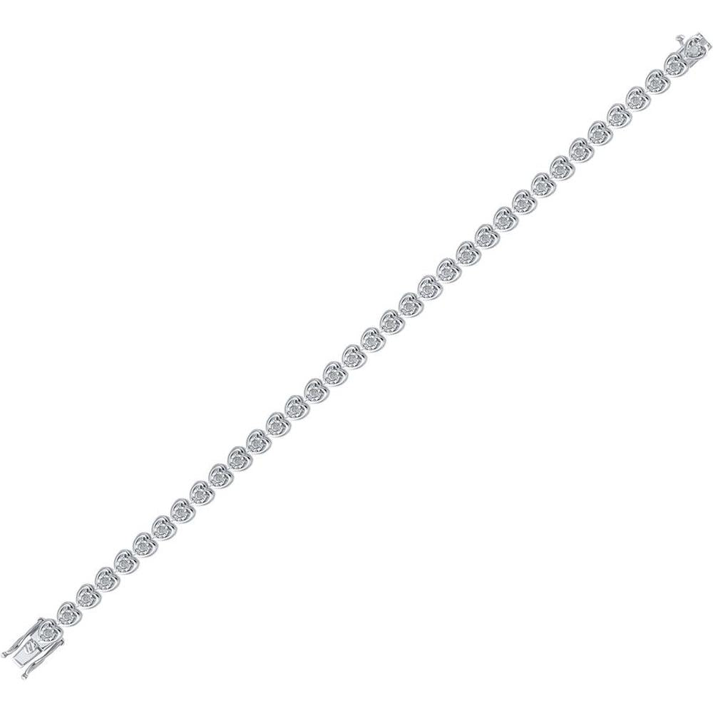 Sterling Silver Heart-Shaped Round Diamond Tennis Bracelet - 1 Carat Total Diamond Weight