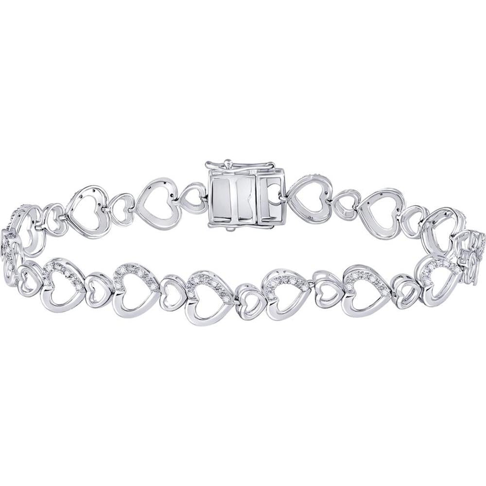 Sterling Silver Heart Tennis Bracelet with Round Prong-Set Diamonds - 1/4 Carat Total Diamond Weight