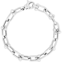 Sterling Silver Jax Link Bead Bracelet with Lobster Clasp - 8" Polished Silver Chain by Orozza Fine Jewelry