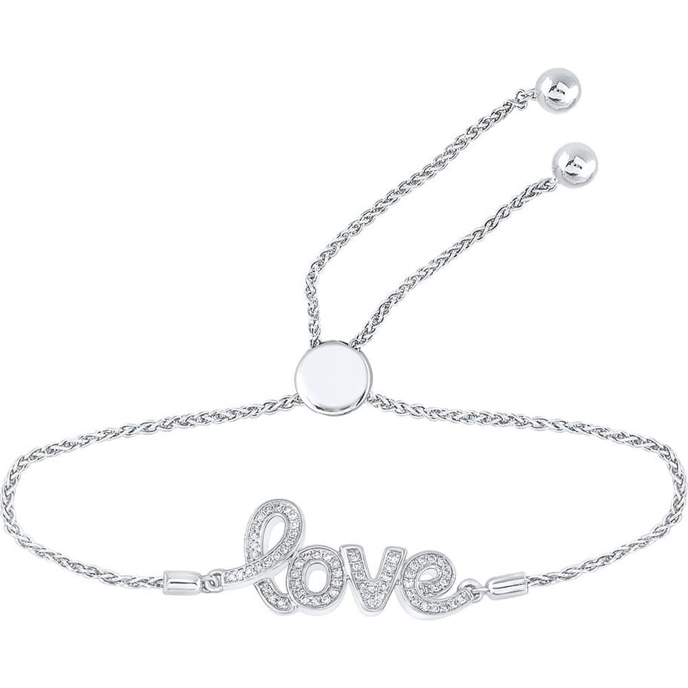 Sterling Silver "Love" Adjustable Bracelet with Round Diamonds - 0.26 Carat Total Diamond Weight