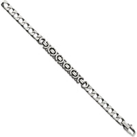 Sterling Silver Men's Antiqued Brushed Curb Chain Bracelet with Black Rhodium Accents - 8.5in Length by Lumare Gioia