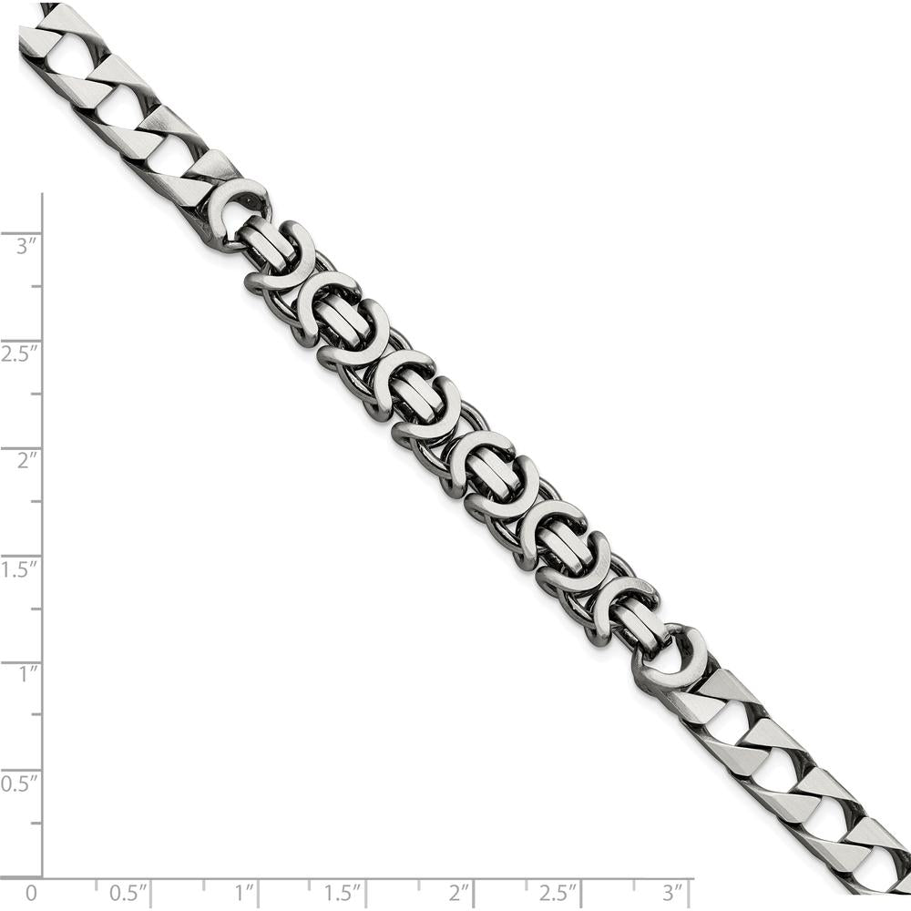 Sterling Silver Men's Antiqued Brushed Curb Chain Bracelet with Black Rhodium Accents - 8.5in Length by Lumare Gioia