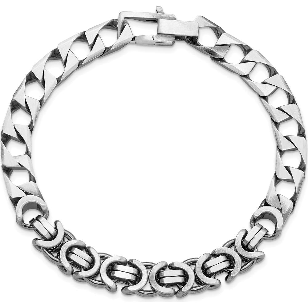 Sterling Silver Men's Antiqued Brushed Curb Chain Bracelet with Black Rhodium Accents - 8.5in Length by Lumare Gioia
