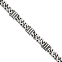 Sterling Silver Men's Antiqued Brushed Curb Chain Bracelet with Rhodium Accents - 8.5 Inches by Lumare Gioia