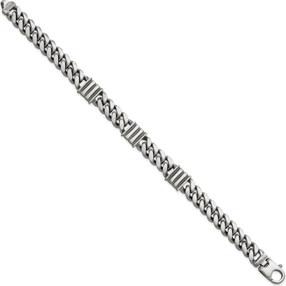 Sterling Silver Men's Antiqued Brushed Curb Chain Bracelet with Rhodium Accents - 8.5 Inches by Lumare Gioia