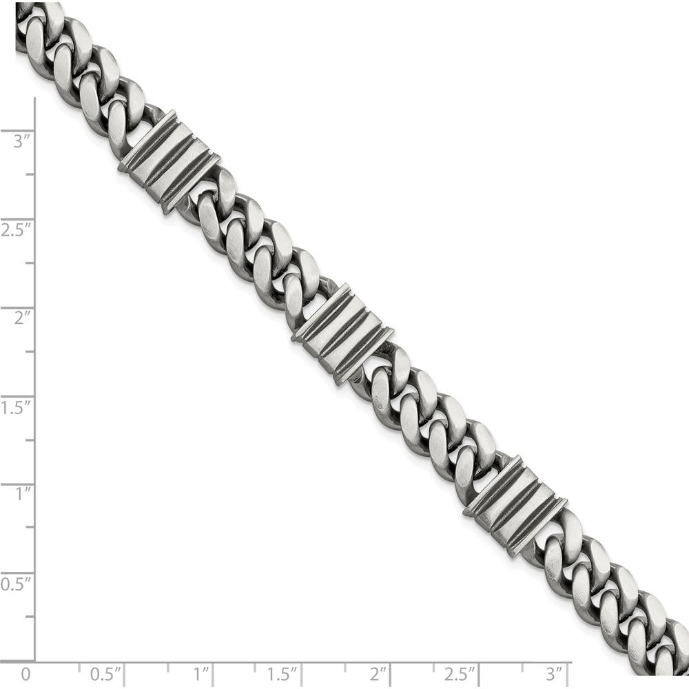 Sterling Silver Men's Antiqued Brushed Curb Chain Bracelet with Rhodium Accents - 8.5 Inches by Lumare Gioia