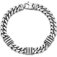 Sterling Silver Men's Antiqued Brushed Curb Chain Bracelet with Rhodium Accents - 8.5 Inches by Lumare Gioia