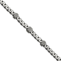 Sterling Silver Men's Brushed Link Bracelet with Rhodium Accents by Lumare Gioia