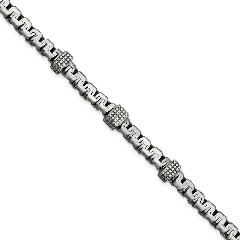 Sterling Silver Men's Brushed Link Bracelet with Rhodium Accents by Lumare Gioia