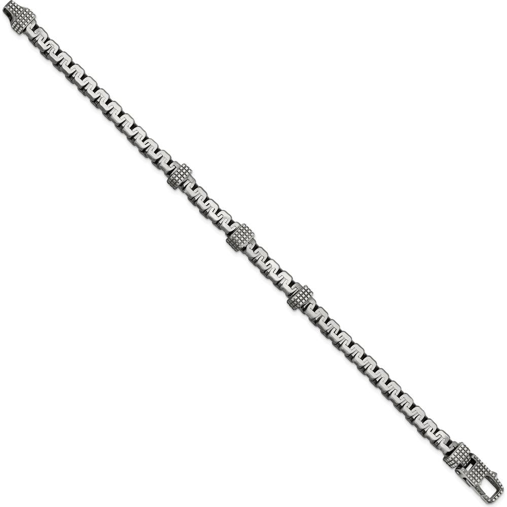 Sterling Silver Men's Brushed Link Bracelet with Rhodium Accents by Lumare Gioia