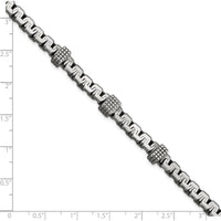 Sterling Silver Men's Brushed Link Bracelet with Rhodium Accents by Lumare Gioia