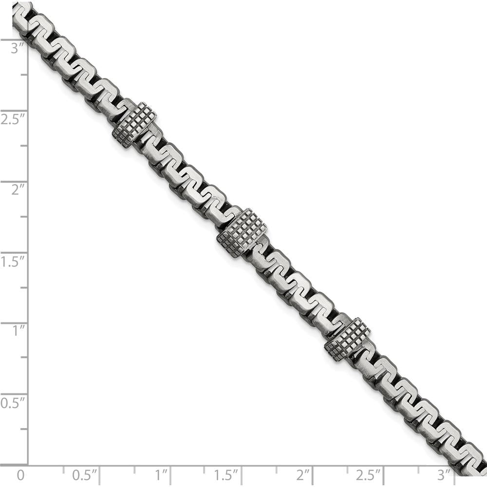 Sterling Silver Men's Brushed Link Bracelet with Rhodium Accents by Lumare Gioia