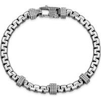 Sterling Silver Men's Brushed Link Bracelet with Rhodium Accents by Lumare Gioia