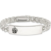 Sterling Silver Men's ID Bracelet with Antiqued Fleur-de-lis and Black Enamel Accents - 8.5 Inch by Lumare Gioia