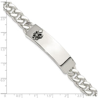 Sterling Silver Men's ID Bracelet with Antiqued Fleur-de-lis and Black Enamel Accents - 8.5 Inch by Lumare Gioia