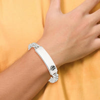 Sterling Silver Men's ID Bracelet with Antiqued Fleur-de-lis and Black Enamel Accents - 8.5 Inch by Lumare Gioia